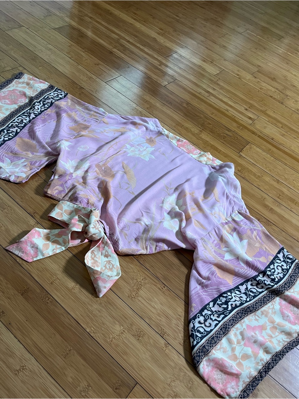 Spell & the Gypsey Collective Cherry Blossom Pink Tie-Front Floral Wrap Crop Top - Picture 11 of 13